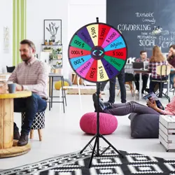 24 INCH COLOR PRIZE WHEEL FOLDING TRIPOD FLOOR STAND SPINNIG GAME 46-61''