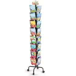 VEVOR GREETING CARDS DISPLAY RACK 32-POCKET ROTATING POSTCARD STAND WITH 4 WHEEL