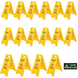 WET FLOOR SIGN CAUTION WET FLOOR YELLOW FLOOR WET SIGN DOUBLE SIDED 16 PACKS