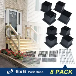 8 PCS 6X6 POST BASE BRACKETS HEAVY DUTY WOOD POST FENCE POST ANCHOR BLACK STEEL