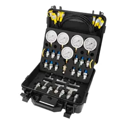 60MPA HYDRAULIC PRESSURE TEST KIT 5 GAUGES 13 COUPLINGS 14 TEE CONNECTORS 5 HOSE
