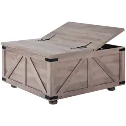 36 IN. FARMHOUSE COFFEE TABLE, HINGED SQUARE COFFEE TABLE WITH LARGE STORAGE COM