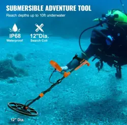 WATERPROOF METAL DETECTOR, 12 COIL, 39-50 ADJUSTABLE WITH LCD