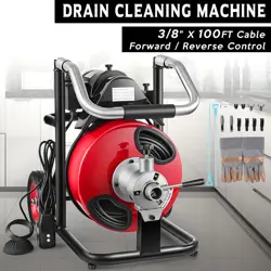 100FT ELECTRIC DRAIN CLEANER PIPE SNAKE AUGER CLEANING MACHINE W/ CUTTERS+GLOVES