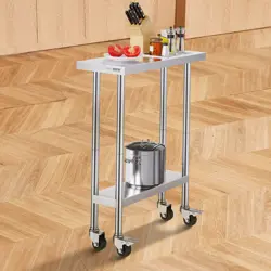 VEVOR 30X12 INCH STAINLESS STEEL WORK TABLE COMMERCIAL PREP TABLE WITH 4 CASTERS