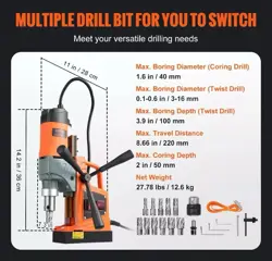 11HSS BITS MAGNETIC DRILL 1450W 12500N PORTABLE MAG DRILL PRESS 850RPM 1.6