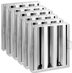 6 PK 3 GROOVES 15.5W X 19.5H IN RANGE HOOD FILTERS, STAINLESS STEEL, RESTAURANT