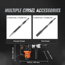 DEMOLITION JACK HAMMER CONCRETE BREAKER 1400W ELECTRIC HAMMER 2 CHISEL BIT