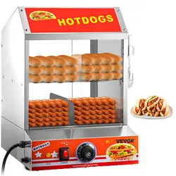 VEVOR 500W COMMERCIAL HOT DOG STEAMER 2 TIER ELECTRIC BUN WARMER W/SLIDE DOORS'