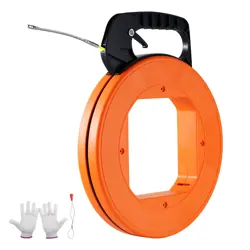 FISH TAPE WIRE CABLE LINE PULLER 200FT 3/16IN FIBERGLASS HIGH PLASTIC CASE