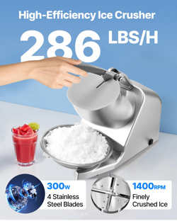 COMMERCIAL ICE CRUSHER 286LBS/H ELECTRIC SNOW CONE MAKER SHAVED ICE SILVER