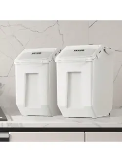 VEVOR INGREDIENT STORAGE BIN, 2 X 15L DISPENSER BIN WITH 2 MEASURING CUPS