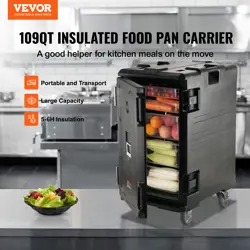VEVOR 120L FOOD PAN CARRIER INSULATED FRONT LOADER CATERING DISH BOX W/ WHEELS #