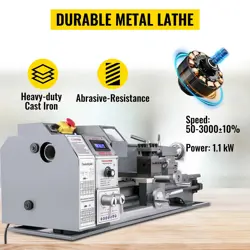 VEVOR METAL LATHE 1100W MINI METAL LATHE 220X600MM 38MM SPINDLE 3-JAW CHUCK #