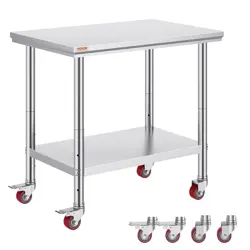 VEVOR MOPHORN STAINLESS STEEL WORK TABLE 36X24 INCH 4 WHEELS, CASTERS HEAVY DUTY