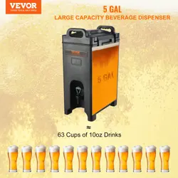 VEVOR INSULATED BEVERAGE DISPENSER, 5 GALLON, FOOD-GRADE LDPE HOT AND COLD BEVER