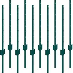 VEVOR 3 FEET FENCE POST 10 PACK T-POST HEAVY DUTY METAL FENCE POSTS GREEN