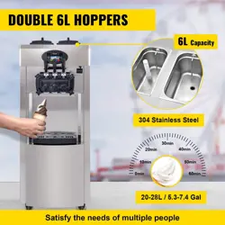 ‌VEVOR 2200W COMMERCIAL SOFT SERVE ICE CREAM MACHINE 20-28L/H 2X6L HOPPERS