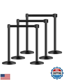 VEVOR STANCHION POST, 6 PCS STANCHIONS WITH RETRACTABLE BELTS, CARBON STEEL B