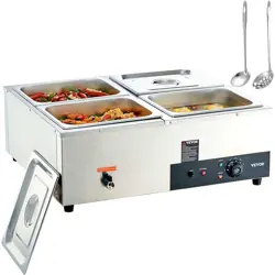4-PAN COMMERCIAL FOOD WARMER 4 X 12 QT. ELECTRIC STEAM TABLE 1200W COUNTERTOP ST