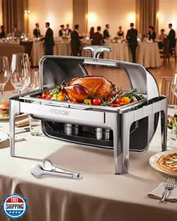 VEVOR ROLL TOP CHAFING DISH BUFFET COMPLETE SET, 9 QT 1 PACK STAINLESS STEEL 