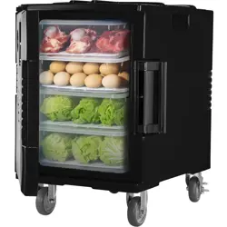 VEVOR INSULATED FOOD PAN CARRIER FRONT LOAD CATERING BOX W/ WHEELS 82 QT BLACK