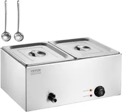 VEVOR 2-PAN COMMERCIAL FOOD WARMER 24QT ELECTRIC STEAM TABLE 1200W PROFESSIONAL