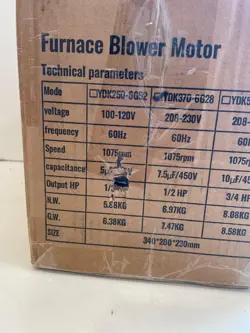 VEVOR YDK370-6G28 1/2HP 1075RPM/5SPEED FURNACE BLOWER MOTOR