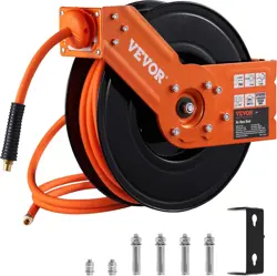 US VEVOR RETRACTABLE AIR HOSE REEL 3/8 IN X 50 FT HYBRID AIR HOSE MAX 300PSI AIR