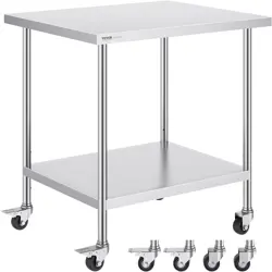 VEVOR STAINLESS STEEL WORK TABLE 30 X 36 X 38 INCH, WITH 4 WHEELS