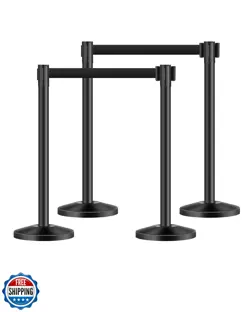 VEVOR STANCHION POST, 4 PCS STANCHIONS WITH RETRACTABLE BELTS, CARBON STEEL B