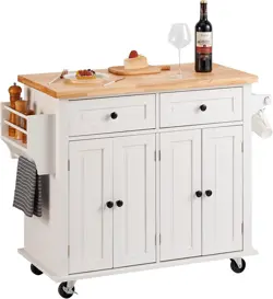 VEVOR KITCHEN ISLAND CART WITH SOLID WOOD TOP, 35.4