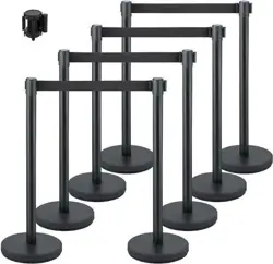 8 PCS VEVOR CROWD CONTROL STANCHION SET WITH 6.6 FT/2 M BLACK RETRACTABLE BELT