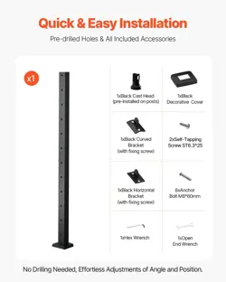 VEVOR CABLE RAILING POST 42X1X2 INCH WITH L-SHAPED HOLES