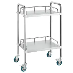 VEVOR LAB ROLLING CART 2-LAYER STAINLESS STEEL MEDICAL DENTAL LAB SERVING CART