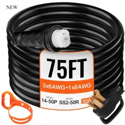 VEVOR 75FT 50 AMP GENERATOR EXTENSION CORD 4 WIRE 8 GAUGE GENERATOR CORD, NEW