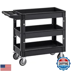 VEVOR UTILITY SERVICE CART,HEAVY DUTY 3 SHELF 550LBS PLASTIC ROLLING UTILITY 