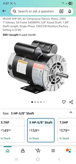 VEVOR 5HP SPL AIR COMPRESSOR ELECTRIC MOTOR