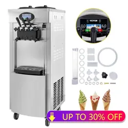 ‌VEVOR 20-28L/H COMMERCIAL SOFT SERVE ICE CREAM MACHINE 2X6L HOPPER 3 FLAVOR HOT
