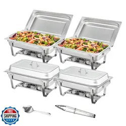 VEVOR CHAFING DISH BUFFET SET, 8 QT 4 PACK, STAINLESS CHAFER W/ 4 FULL SIZE P