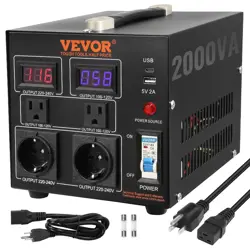 VEVOR VOLTAGE CONVERTER TRANSFORMER, 2000W, HEAVY DUTY STEP UP/DOWN TRANSFORMER,