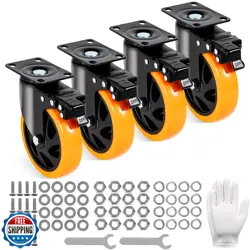 VEVOR CASTER WHEELS, 5-INCH SWIVEL PLATE CASTERS, SET OF 4, WITH SECURITY A/B