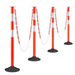 VEVOR 4 PACKS TRAFFIC DELINEATOR POSTS 34 IN SAFETY CONES WEIGHTED BASE & CHAINS