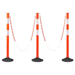 VEVOR 3 PACKS TRAFFIC DELINEATOR POSTS 34 IN SAFETY CONES WEIGHTED BASE & CHAINS