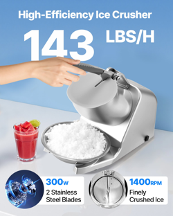 COMMERCIAL ICE CRUSHER 143LBS/H ELECTRIC SNOW CONE MAKER SHAVED ICE SILVER