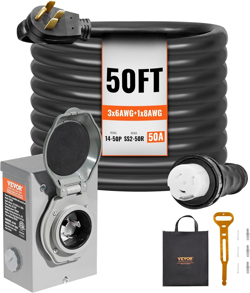 VEVOR 50 AMP GENERATOR CORD AND POWER INLET BOX KIT, 50FT GENERATOR EXTENSION CO