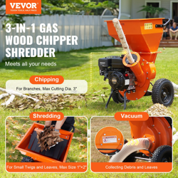 VEVOR WOOD CHIPPER SHREDDER MULCHER 7HP HEAVY DUTY GAS POWERED 3 212CC 4.1 KW