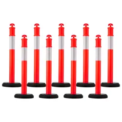 UIMOSO SET OF 9 TRAFFIC DELINEATOR POSTS WITH FILLABLE BASES, 48 INCHES TALL