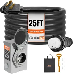 25 FT. 50 AMP 125-VOLT GENERATOR EXTENSION CORD AND POWER INLET BOX KIT NEW