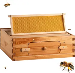 BEE HIVE DEEP BOX, 100% BEESWAX NATURAL WOODEN LANGSTROTH BEEHIVE KIT 10 FRAME